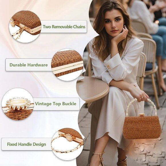 Versatile Women's Brown Straw Handbag - Durable & Fashion-Forward Design - Picture 4 of 6